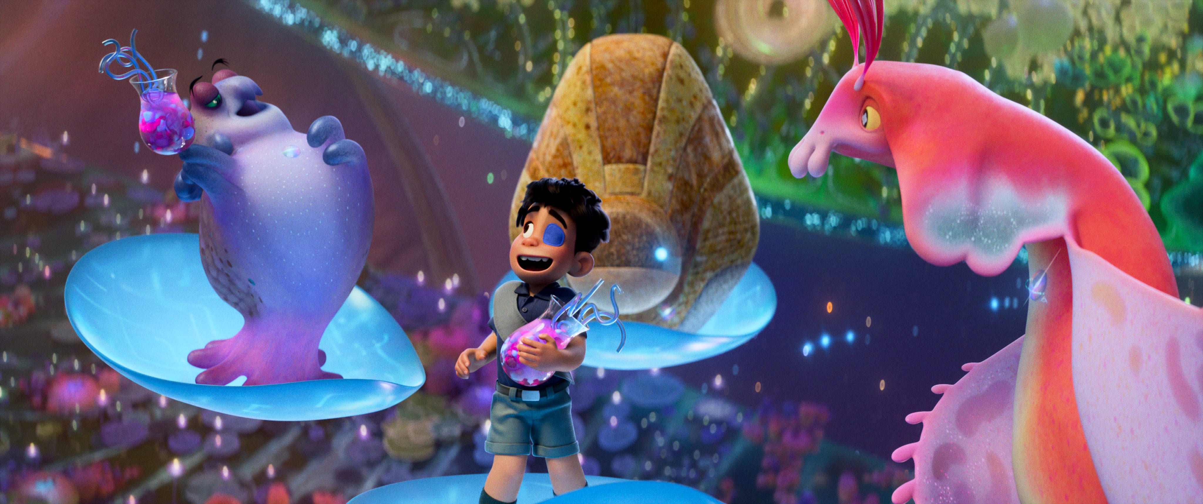 SPACING OUT – When 11-year-old Elio (voice of Yonas Kibreab) finds himself in the Communiverse, an interplanetary organization with representatives from galaxies far and wide, he drinks “glorp” and explores the vibrant new world alongside Ambassadors Helix, Tegman and Questa.