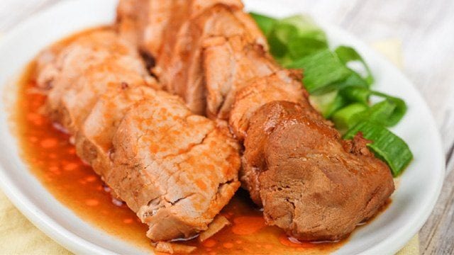 chinese-style pork asado with greens 