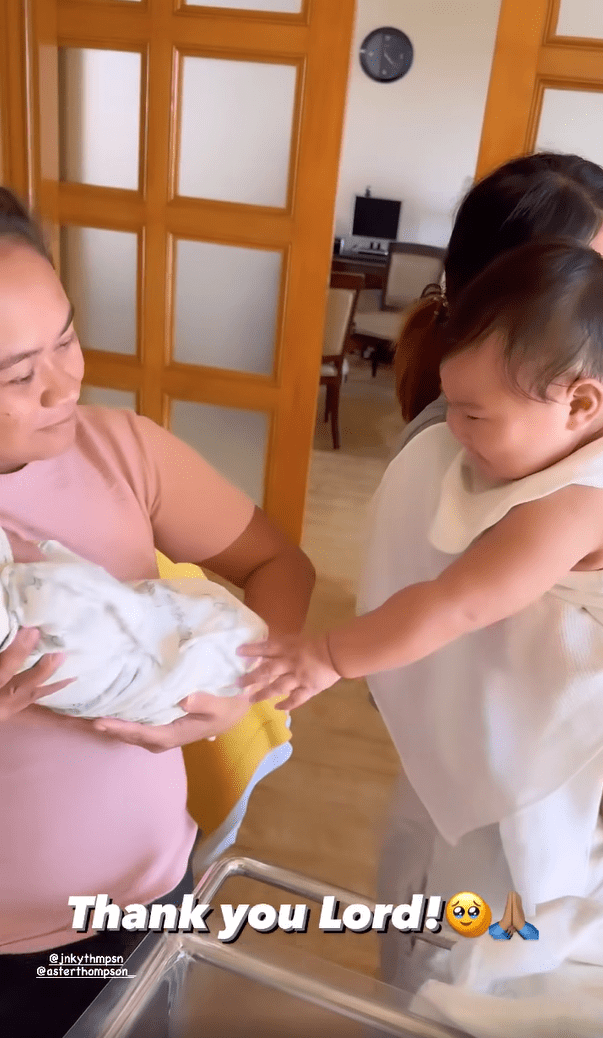 Schyler Thompson, son of Scottie Thompson and Jinky Thompson meeting his newborn brother