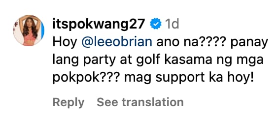Pokwang presses ex-partner Lee O'Brian to provide child support in her Instagram comment.