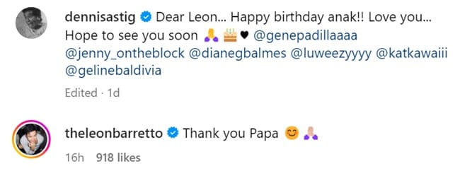 Dennis Padilla greeted son Leon Barretto on his birthday, and Leon responded.