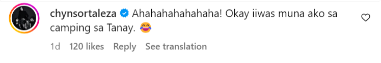 Chynna Hortaleza's comment on Drew Arellano's silly post.