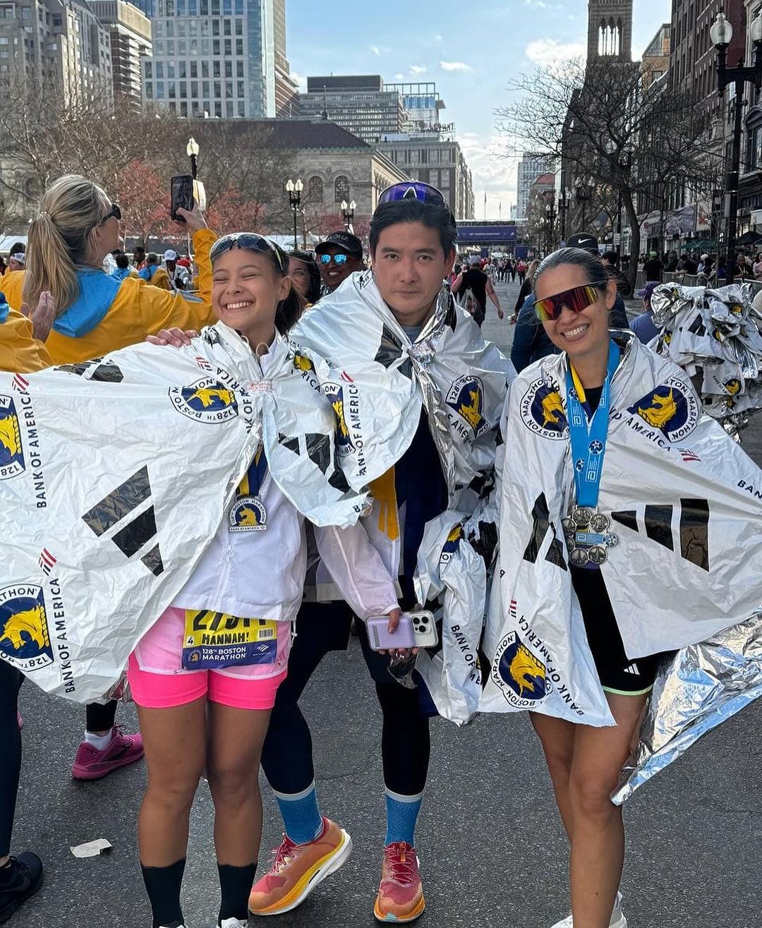 Hannah Pangilinan, Tim Yap, and Maricel Pangilinan at the Boston Marathon