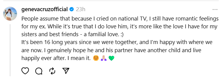 Geneva Cruz posts clarification on Threads 