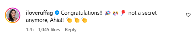 Ruffa Gutierrez's comment on Albie Casiño's post introducing his baby to the world.