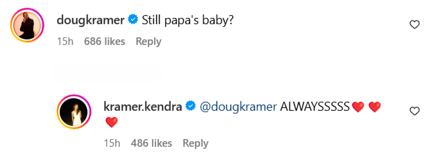 Doug Kramer's comment on daughter's IG post.