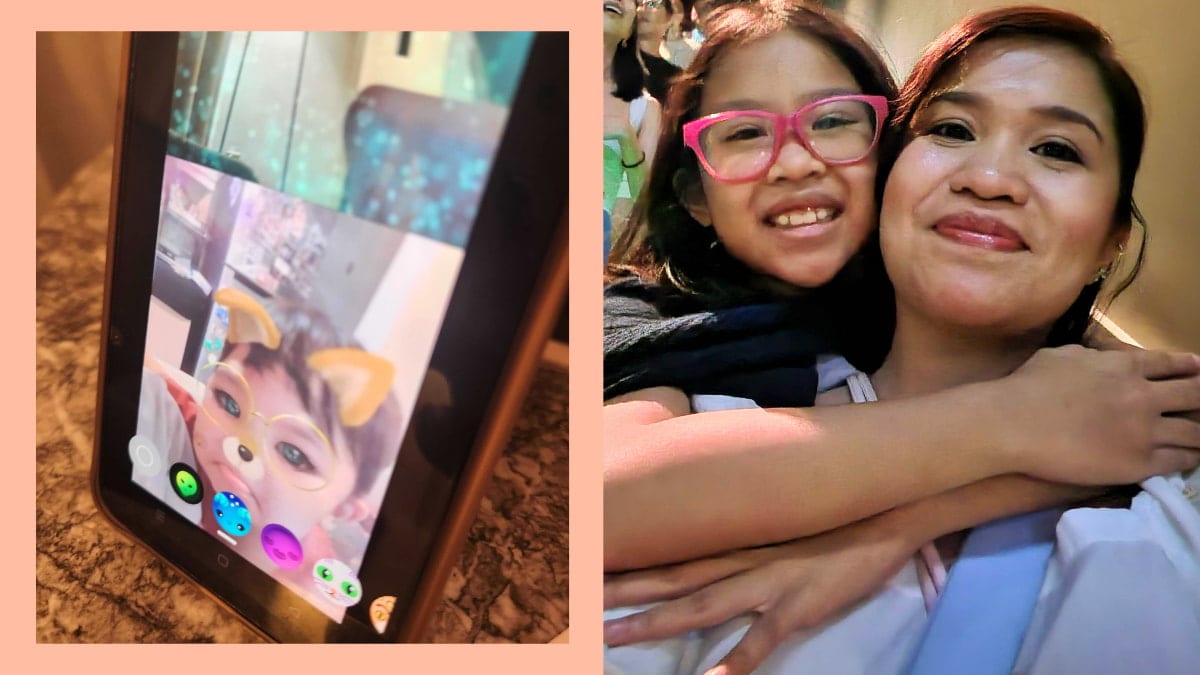 Video call screen and mother and daughter smiling
