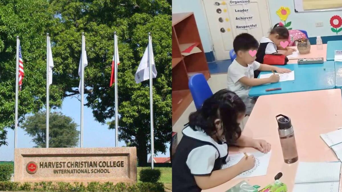 School front and kids in school