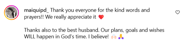 Maiqui Pineda comment on Robi Domingo's birthday video on Instagram