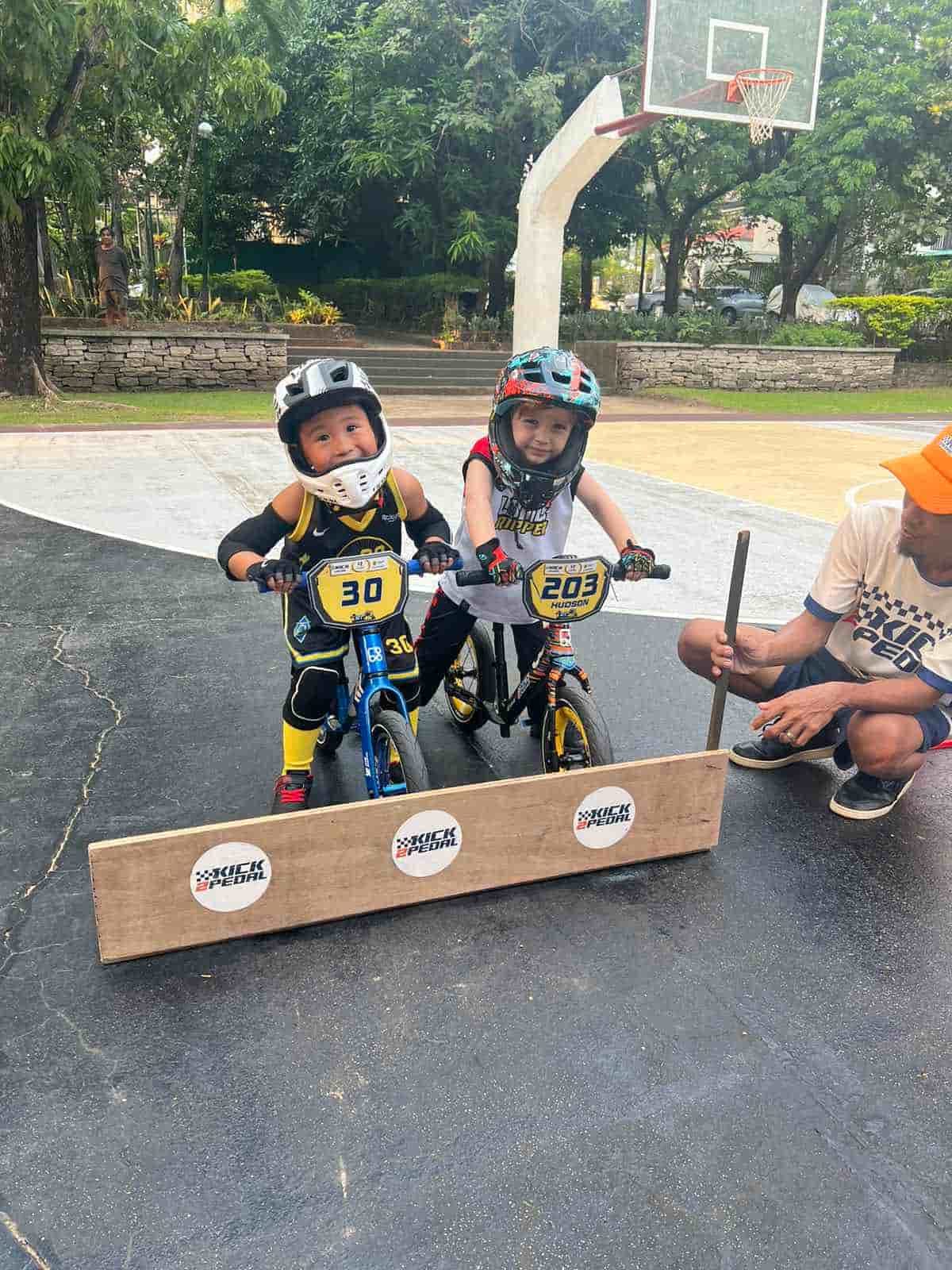Seiya and his friend on their pushbikes