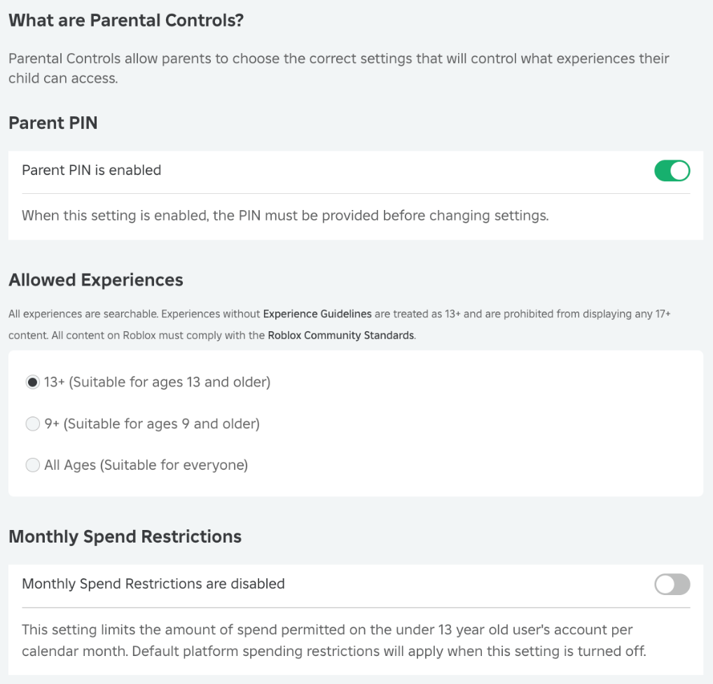 Roblox Parental Controls Settings After Set Up by Hindenburg Research 