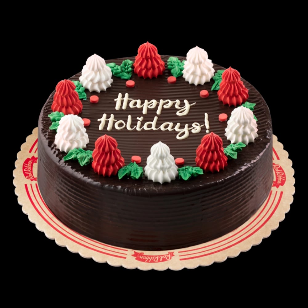 Red Ribbon Holiday Chocolate Dedication Cake 