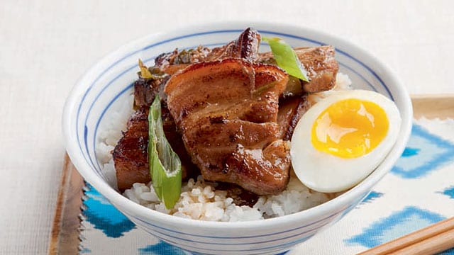 braised pork belly in a chinese bowl
