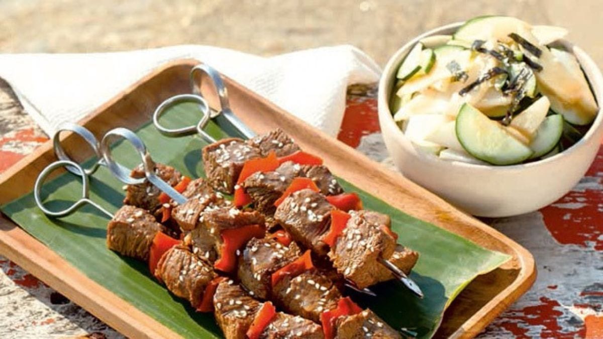 Beef Kebab With Cucumber Pear Salad