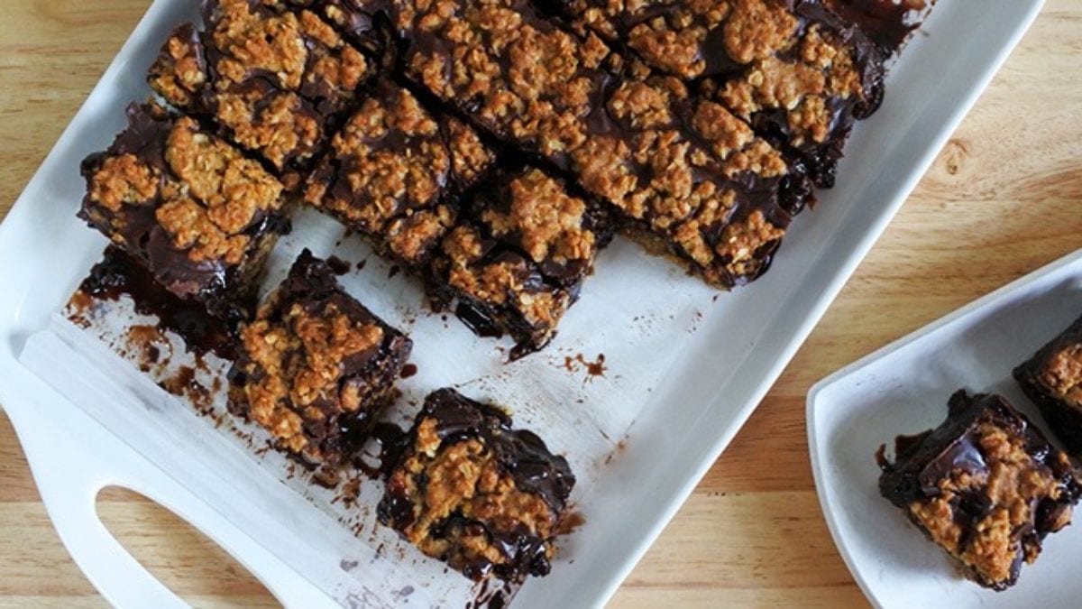 Revel Bars sliced on a tray