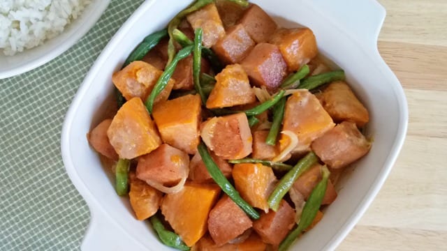 ginataang kalabasa with pork luncheon meat