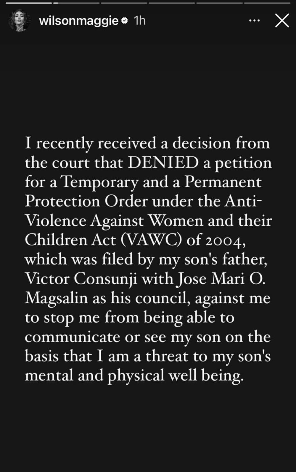 Maggie Wilson took to her Instagram Stories to share the news of the court's decision
