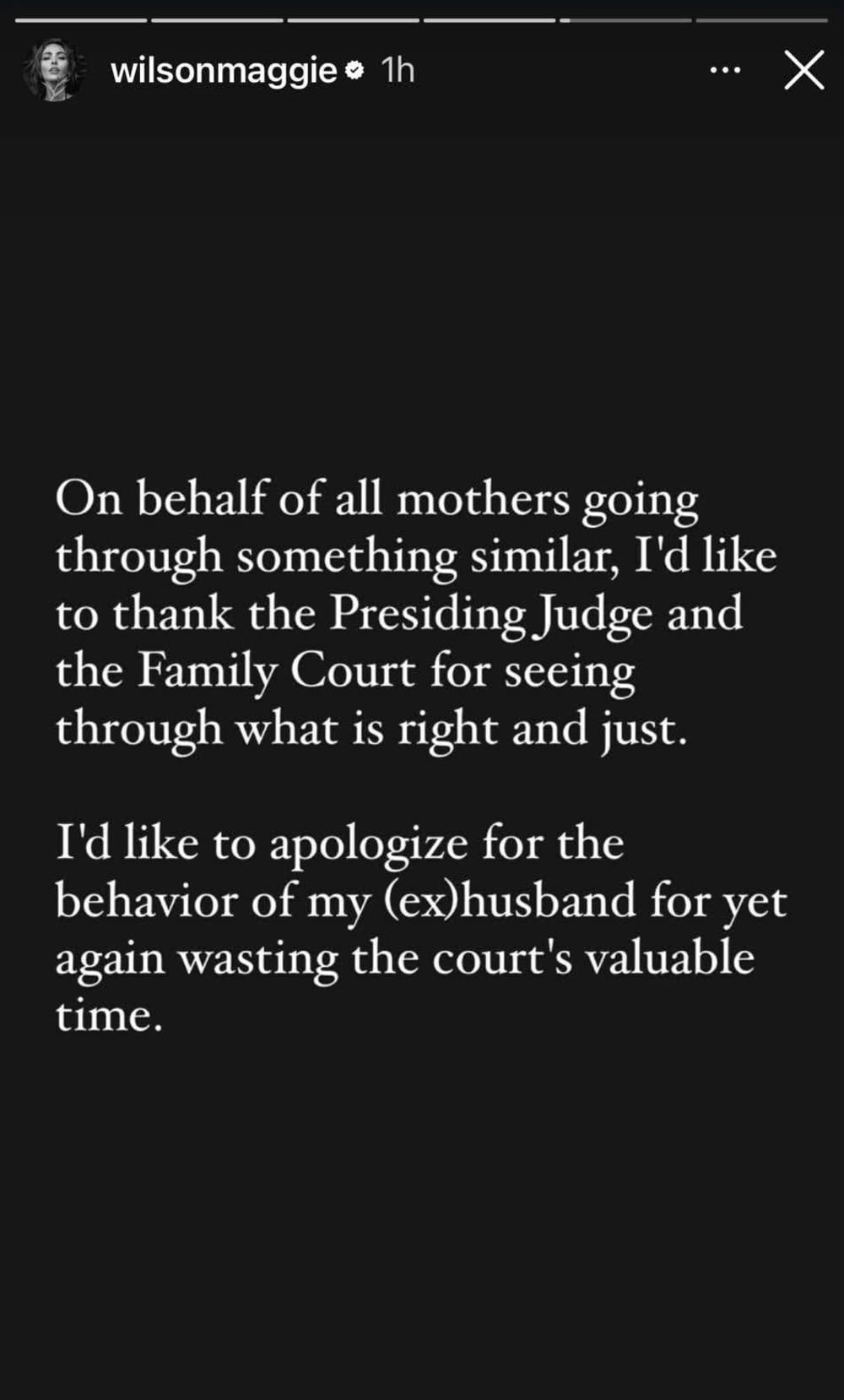 Maggie Wilson took to her Instagram Stories to share the news of the court's decision
