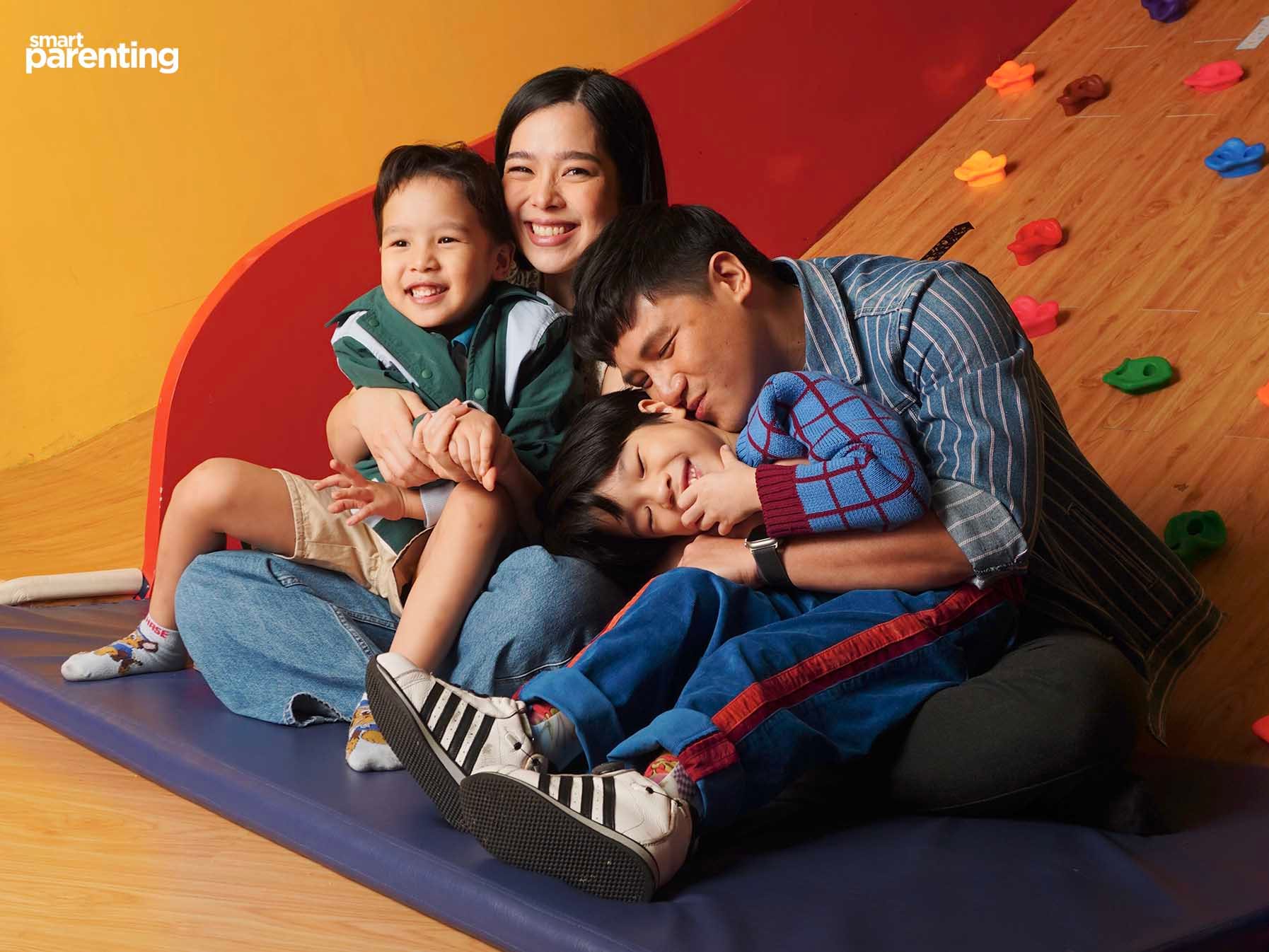 Jim and Saab with their sons Vito (left) and Pancho (right).