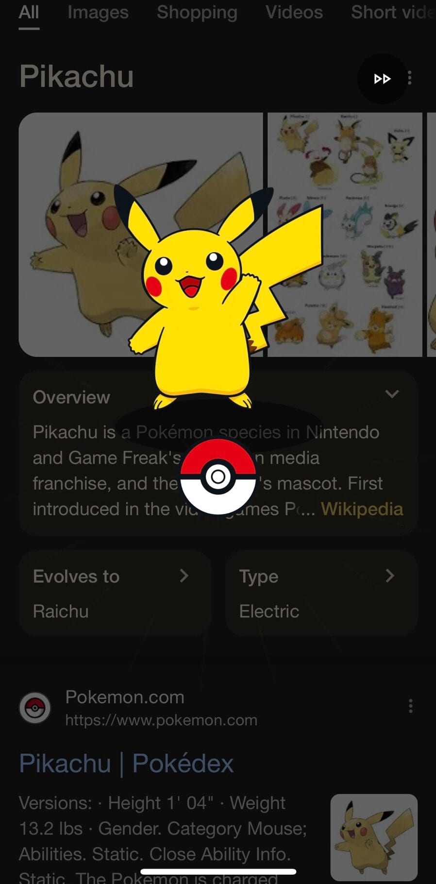 Pokémon game on Google Search